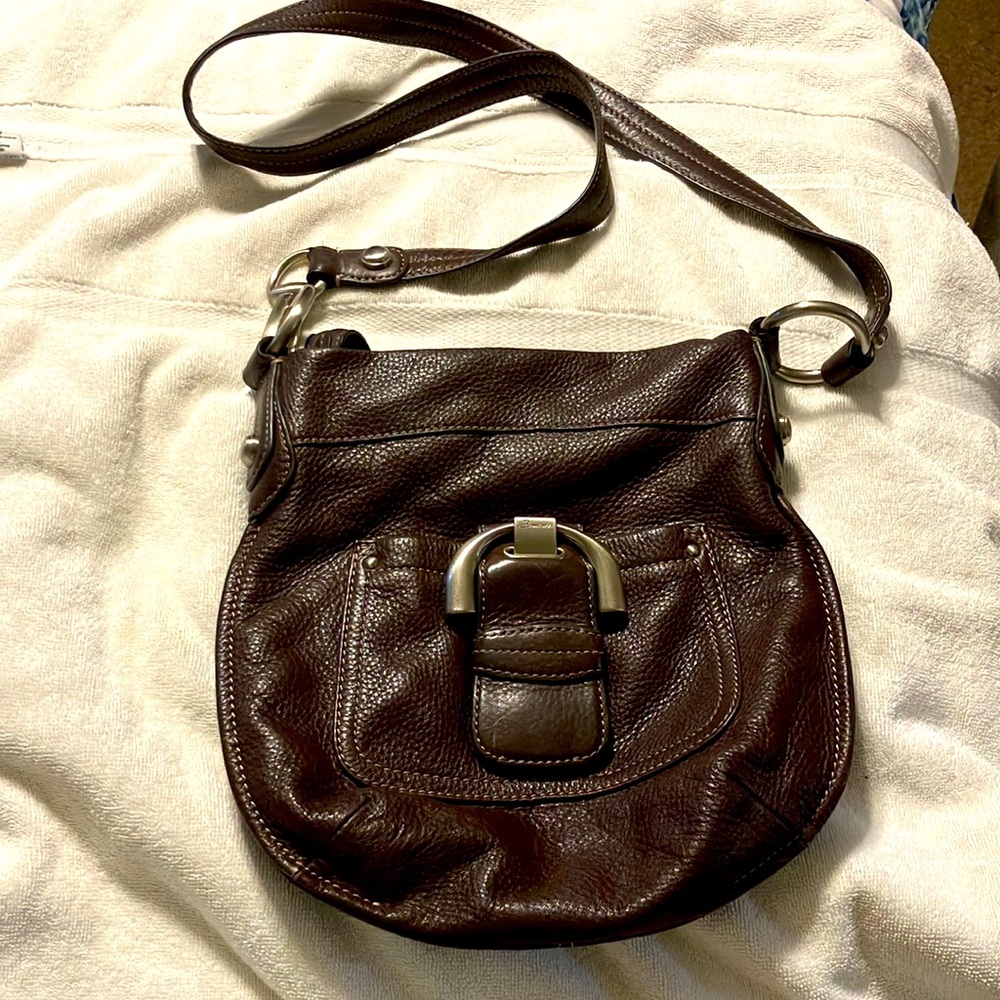 Dark Brown Leather Crossbody Bag with Front Buckle
